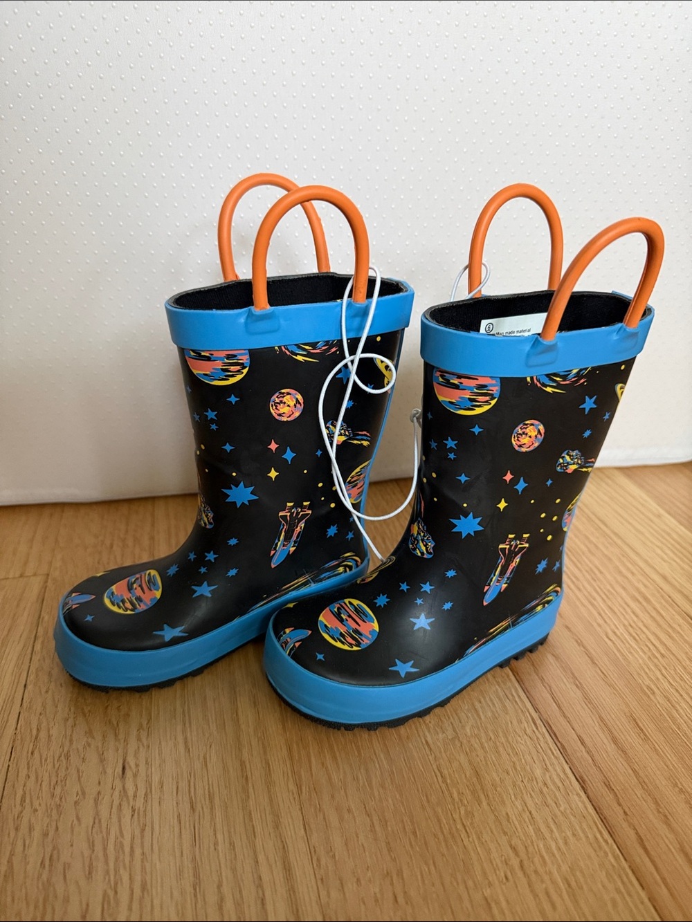Target Kids Space Rain Boots Black with Blue and Orange